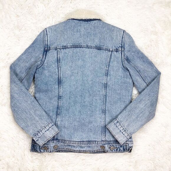 Old Navy Light Wash Denim Jean Sherpa Jacket XS - Picture 2 of 6